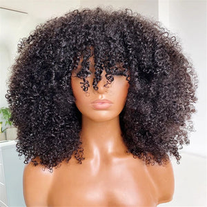 Short Bob Wigs 99J Kinky Curly Bob Wig Red Burgundy Non Lace Front Human Hair Wigs For Women Full Machine Human Hair Wig Bangs