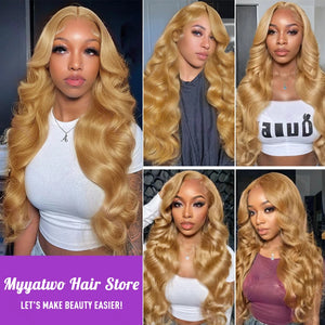 Brazilian #27 Honey Blond 30 34 Inch Body Wave 13x4 Lace Front Human Hair 13x6 HD Transparent Lace Frontal Wigs 200% For Women