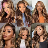 Body Wave Highlight 100% Human Hair Wigs 13x6 HD Lace Frontal Wigs Honey Blonde 13x4 HD Lace Front Highlight Wig 100% Human Hair