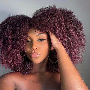 Short Bob Wigs 99J Kinky Curly Bob Wig Red Burgundy Non Lace Front Human Hair Wigs For Women Full Machine Human Hair Wig Bangs