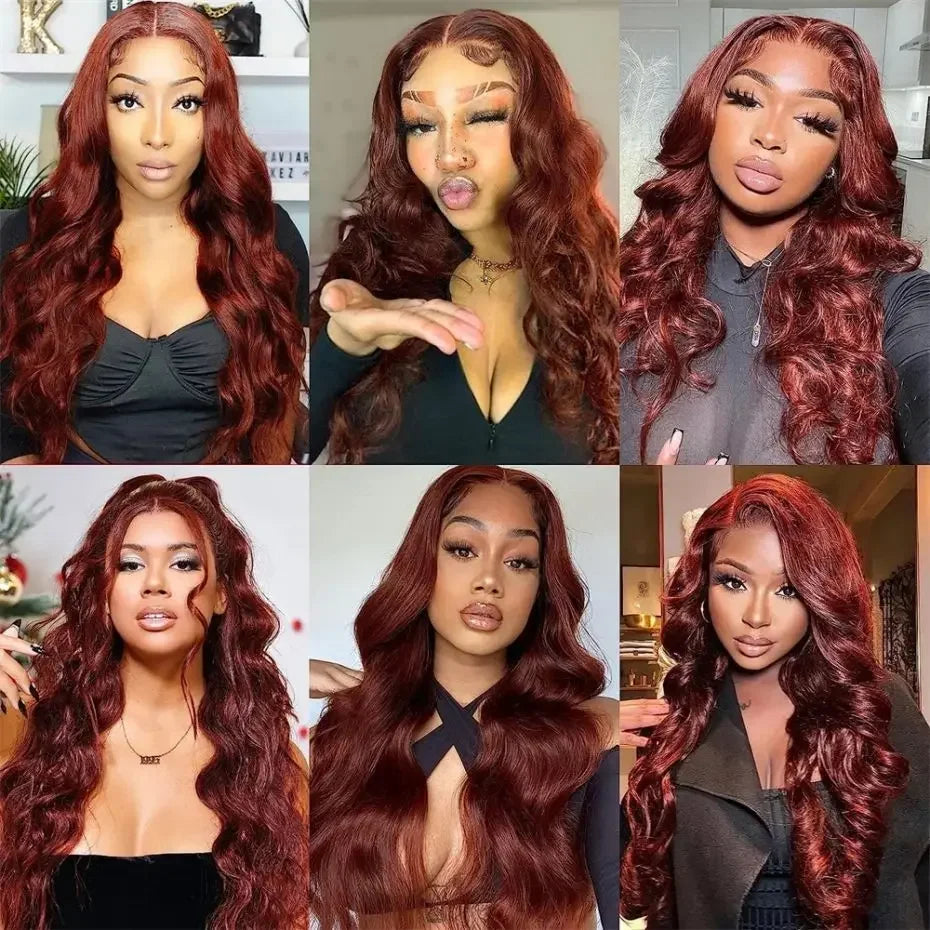 13x4 Reddish Brown Body Wave Lace Frontal Human Hair Wigs 100% Red Colored 13x6 Hd Lace Frontal Wigs Human Hair Wigs Pre Plucked