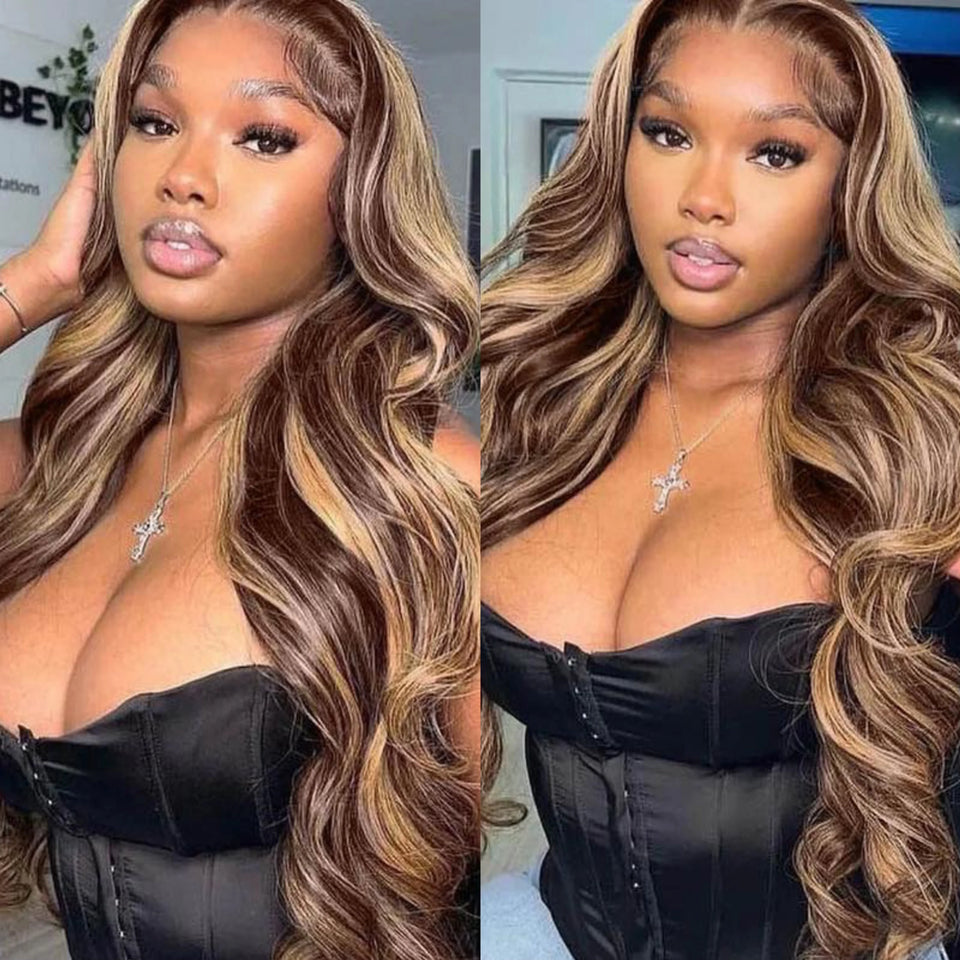 Body Wave Highlight 100% Human Hair Wigs 13x6 HD Lace Frontal Wigs Honey Blonde 13x4 HD Lace Front Highlight Wig 100% Human Hair