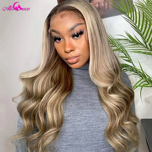 13x4 13x6 Ash Blonde Highlight Colored Transparent Lace Front Wigs Human Hair Body Wave Lace Frontal Wigs Pre Plucked For Women